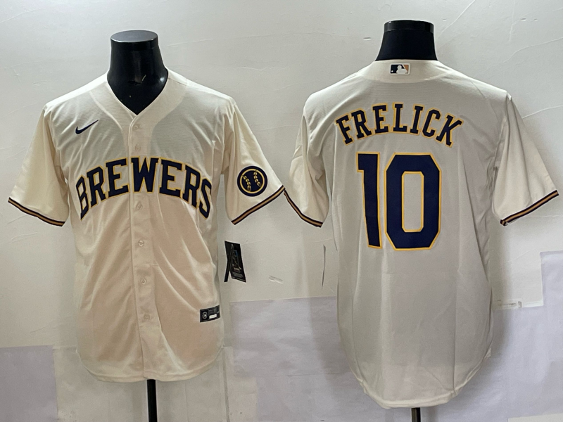 Men Milwaukee Brewers #10 Frelick cream Nike MLB 2025 Jersey 004
